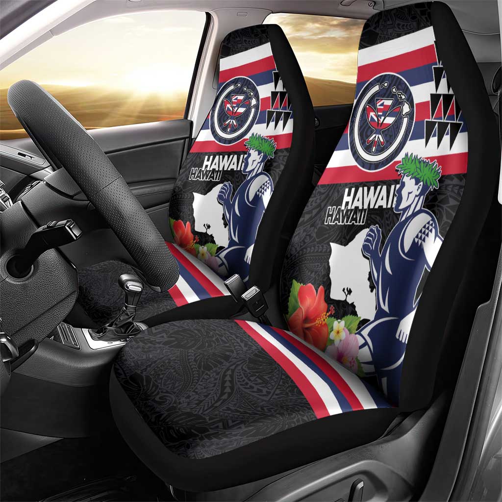 Honolulu Running Race Car Seat Cover Hawaii Marathon Kakau Art with Hibiscus and National Flag Style LT03 - Polynesian Pride
