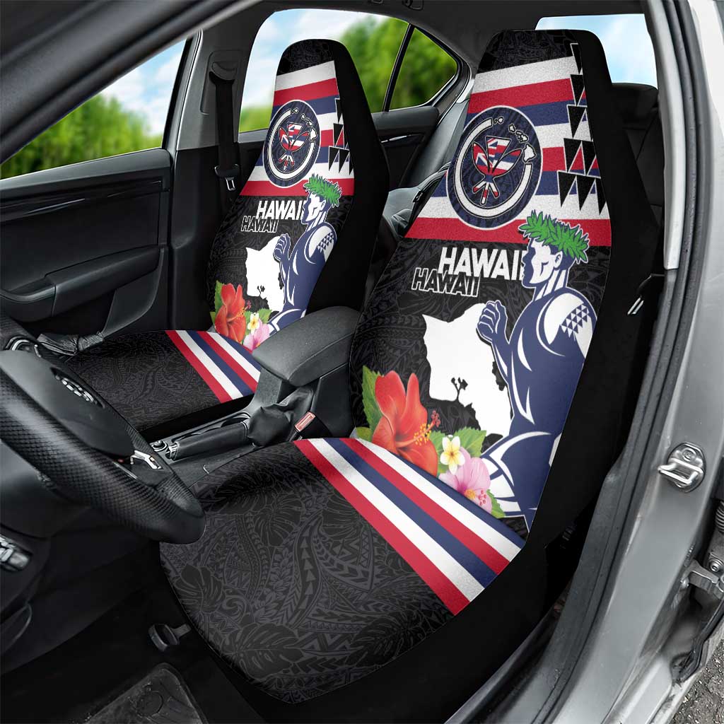 Honolulu Running Race Car Seat Cover Hawaii Marathon Kakau Art with Hibiscus and National Flag Style LT03 - Polynesian Pride