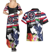Honolulu Running Race Couples Matching Summer Maxi Dress and Hawaiian Shirt Hawaii Marathon Kakau Art with Hibiscus and National Flag Style LT03 - Polynesian Pride
