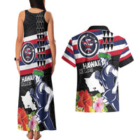 Honolulu Running Race Couples Matching Tank Maxi Dress and Hawaiian Shirt Hawaii Marathon Kakau Art with Hibiscus and National Flag Style LT03 - Polynesian Pride