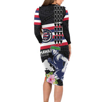 Honolulu Running Race Family Matching Long Sleeve Bodycon Dress and Hawaiian Shirt Hawaii Marathon Kakau Art with Hibiscus and National Flag Style LT03 - Polynesian Pride