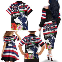 Honolulu Running Race Family Matching Off The Shoulder Long Sleeve Dress and Hawaiian Shirt Hawaii Marathon Kakau Art with Hibiscus and National Flag Style LT03 - Polynesian Pride