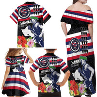 Honolulu Running Race Family Matching Off Shoulder Maxi Dress and Hawaiian Shirt Hawaii Marathon Kakau Art with Hibiscus and National Flag Style LT03 - Polynesian Pride