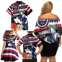 Honolulu Running Race Family Matching Off Shoulder Short Dress and Hawaiian Shirt Hawaii Marathon Kakau Art with Hibiscus and National Flag Style LT03 - Polynesian Pride