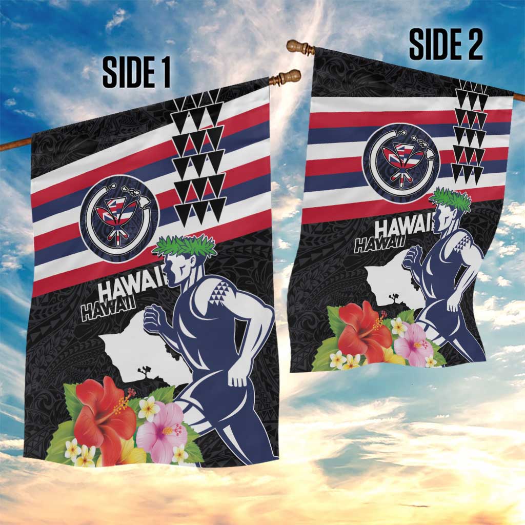 Honolulu Running Race Garden Flag Hawaii Marathon Kakau Art with Hibiscus and National Flag Style LT03 - Polynesian Pride