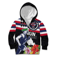 Honolulu Running Race Kid Hoodie Hawaii Marathon Kakau Art with Hibiscus and National Flag Style LT03 Zip Hoodie Blue and White - Polynesian Pride