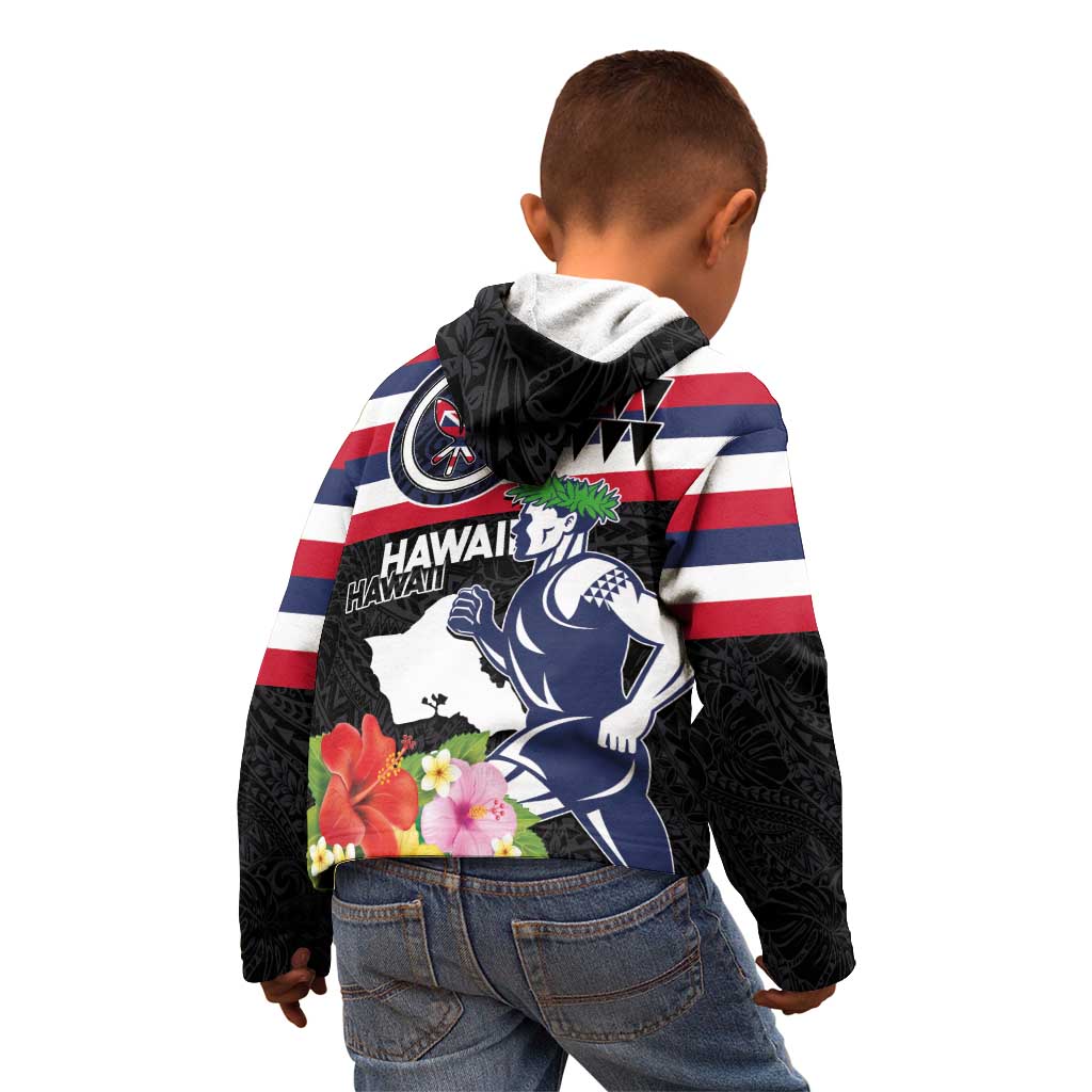 Honolulu Running Race Kid Hoodie Hawaii Marathon Kakau Art with Hibiscus and National Flag Style LT03 - Polynesian Pride