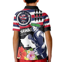 Honolulu Running Race Kid Polo Shirt Hawaii Marathon Kakau Art with Hibiscus and National Flag Style LT03 - Polynesian Pride