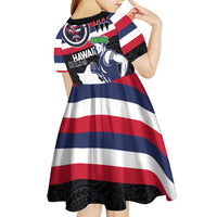 Honolulu Running Race Kid Short Sleeve Dress Hawaii Marathon Kakau Art with Hibiscus and National Flag Style LT03 - Polynesian Pride