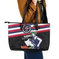 Honolulu Running Race Leather Tote Bag Hawaii Marathon Kakau Art with Hibiscus and National Flag Style LT03 - Polynesian Pride