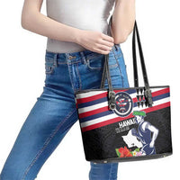 Honolulu Running Race Leather Tote Bag Hawaii Marathon Kakau Art with Hibiscus and National Flag Style LT03 - Polynesian Pride