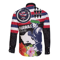 Honolulu Running Race Long Sleeve Button Shirt Hawaii Marathon Kakau Art with Hibiscus and National Flag Style LT03 - Polynesian Pride