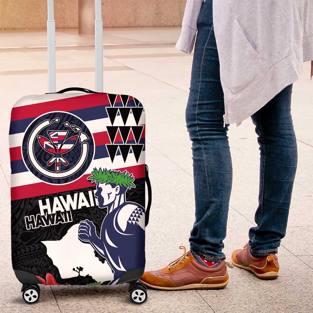 Honolulu Running Race Luggage Cover Hawaii Marathon Kakau Art with Hibiscus and National Flag Style LT03 Blue and White - Polynesian Pride