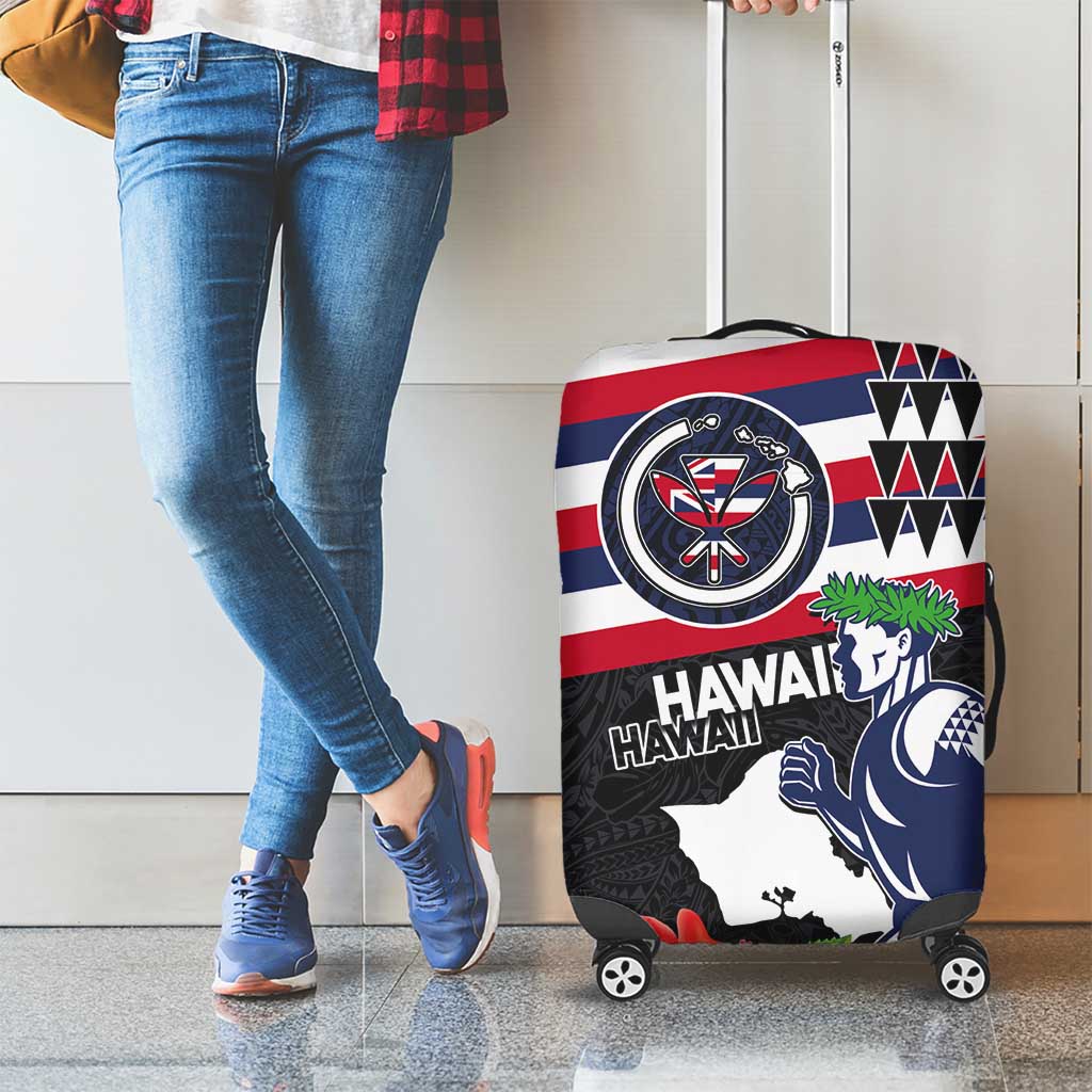 Honolulu Running Race Luggage Cover Hawaii Marathon Kakau Art with Hibiscus and National Flag Style LT03 - Polynesian Pride