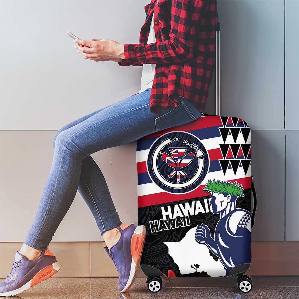 Honolulu Running Race Luggage Cover Hawaii Marathon Kakau Art with Hibiscus and National Flag Style LT03 - Polynesian Pride