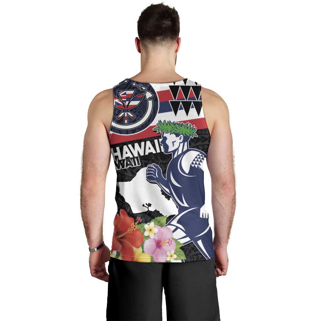 Honolulu Running Race Men Tank Top Hawaii Marathon Kakau Art with Hibiscus and National Flag Style LT03 - Polynesian Pride
