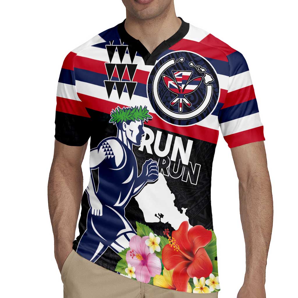 Honolulu Running Race Rugby Jersey Hawaii Marathon Kakau Art with Hibiscus and National Flag Style LT03 - Polynesian Pride