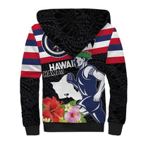 Honolulu Running Race Sherpa Hoodie Hawaii Marathon Kakau Art with Hibiscus and National Flag Style LT03 - Polynesian Pride
