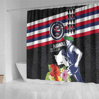 Honolulu Running Race Shower Curtain Hawaii Marathon Kakau Art with Hibiscus and National Flag Style LT03 - Polynesian Pride