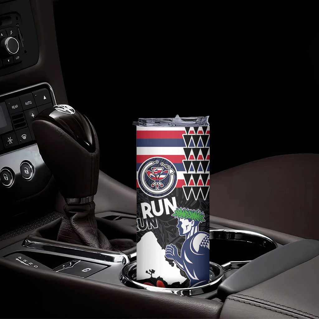 Honolulu Running Race Skinny Tumbler Hawaii Marathon Kakau Art with Hibiscus and National Flag Style LT03 - Polynesian Pride