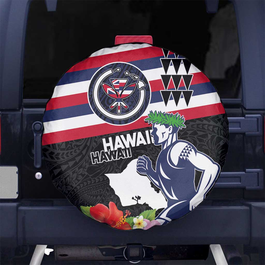 Honolulu Running Race Spare Tire Cover Hawaii Marathon Kakau Art with Hibiscus and National Flag Style LT03 - Polynesian Pride