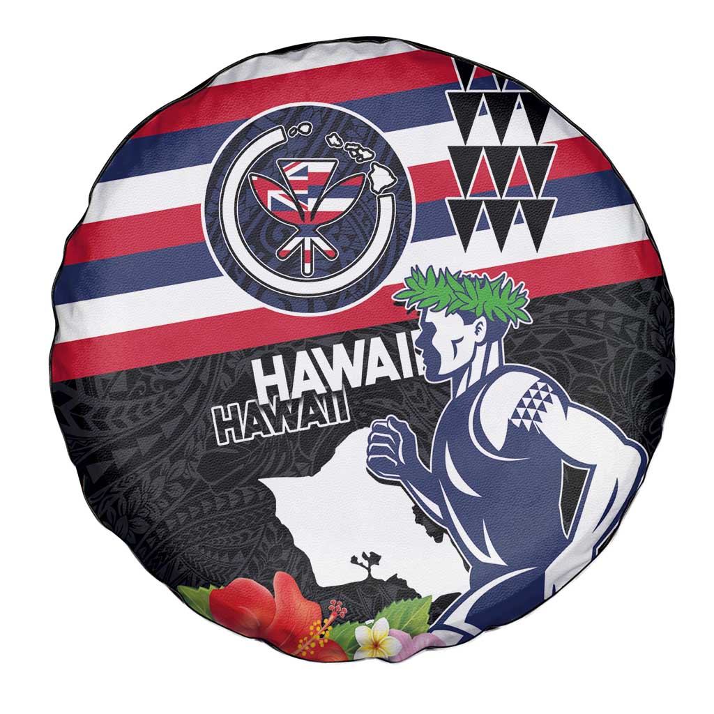 Honolulu Running Race Spare Tire Cover Hawaii Marathon Kakau Art with Hibiscus and National Flag Style LT03 - Polynesian Pride