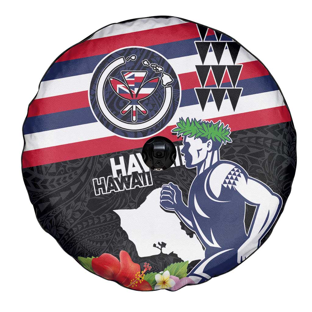 Honolulu Running Race Spare Tire Cover Hawaii Marathon Kakau Art with Hibiscus and National Flag Style LT03 - Polynesian Pride