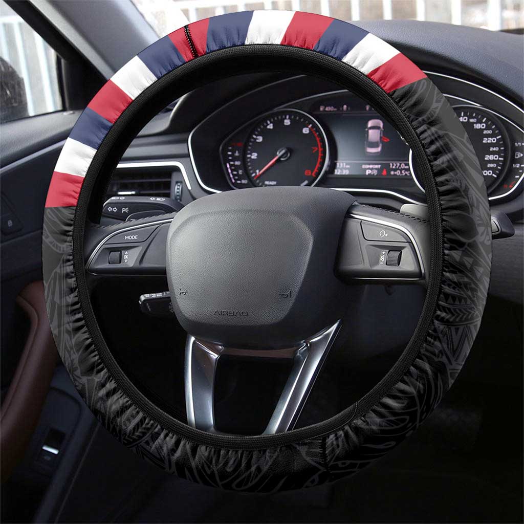 Honolulu Running Race Steering Wheel Cover Hawaii Marathon Kakau Art with Hibiscus and National Flag Style LT03 - Polynesian Pride