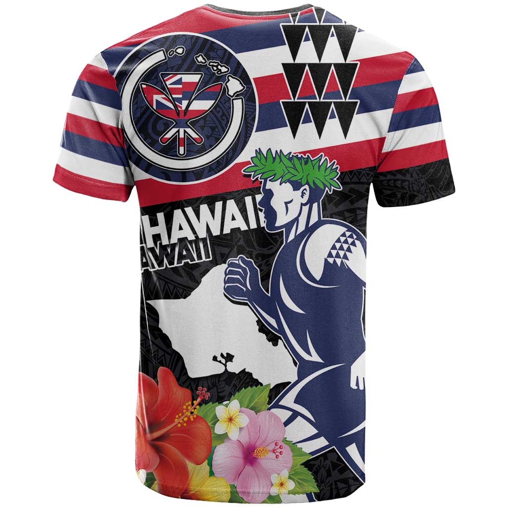 Honolulu Running Race T Shirt Hawaii Marathon Kakau Art with Hibiscus and National Flag Style LT03 - Polynesian Pride