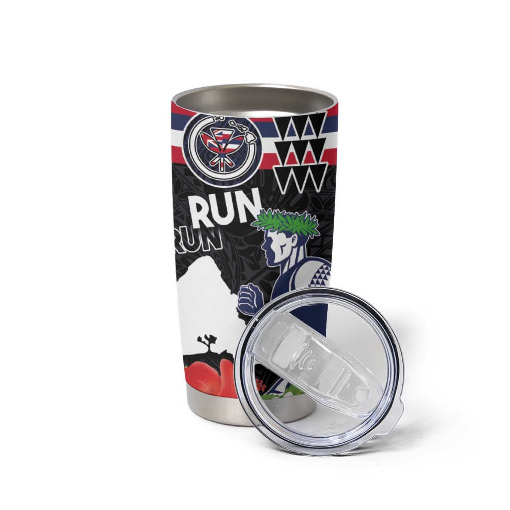 Honolulu Running Race Tumbler Cup Hawaii Marathon Kakau Art with Hibiscus and National Flag Style LT03 - Polynesian Pride
