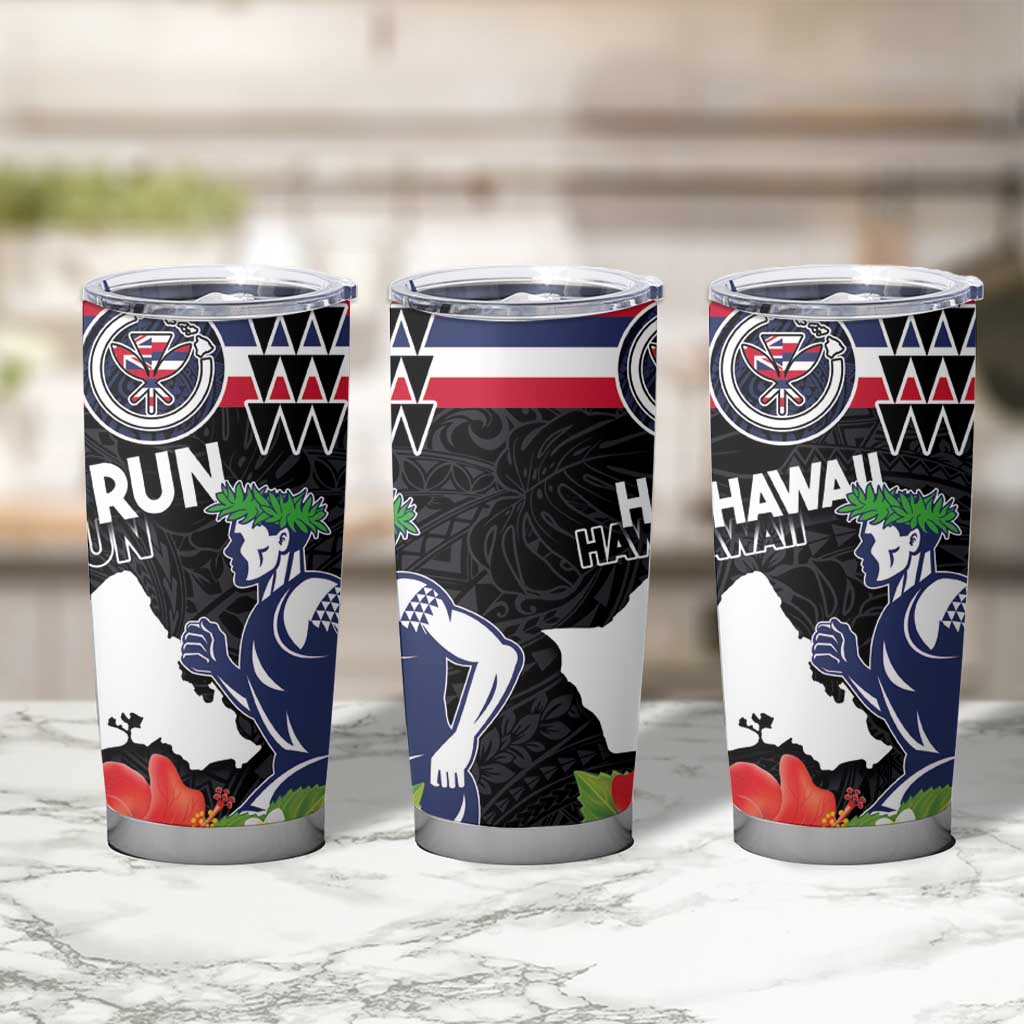 Honolulu Running Race Tumbler Cup Hawaii Marathon Kakau Art with Hibiscus and National Flag Style LT03 - Polynesian Pride