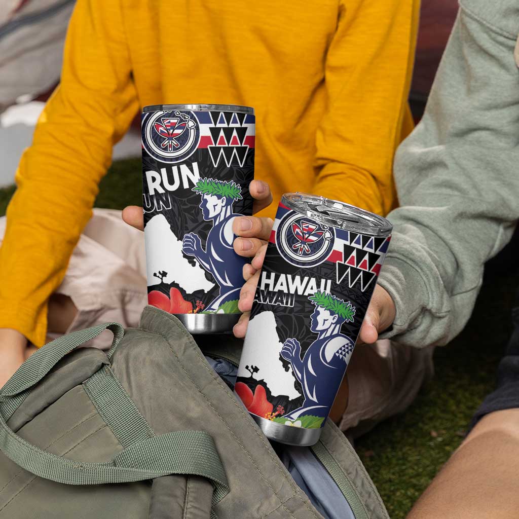 Honolulu Running Race Tumbler Cup Hawaii Marathon Kakau Art with Hibiscus and National Flag Style LT03 - Polynesian Pride