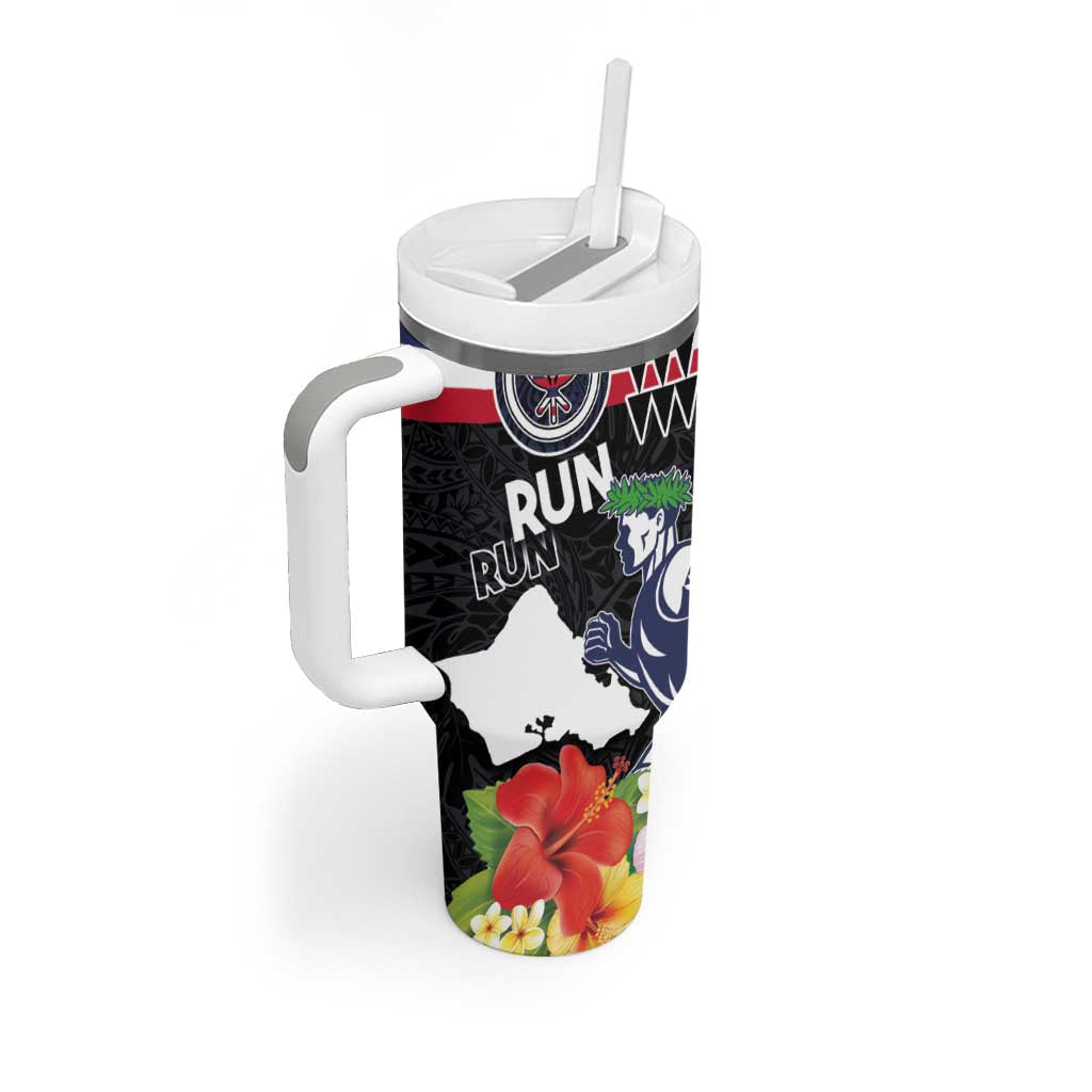Honolulu Running Race Tumbler With Handle Hawaii Marathon Kakau Art with Hibiscus and National Flag Style LT03 - Polynesian Pride