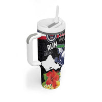 Honolulu Running Race Tumbler With Handle Hawaii Marathon Kakau Art with Hibiscus and National Flag Style LT03 - Polynesian Pride