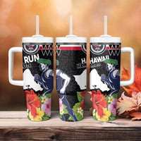 Honolulu Running Race Tumbler With Handle Hawaii Marathon Kakau Art with Hibiscus and National Flag Style LT03 - Polynesian Pride