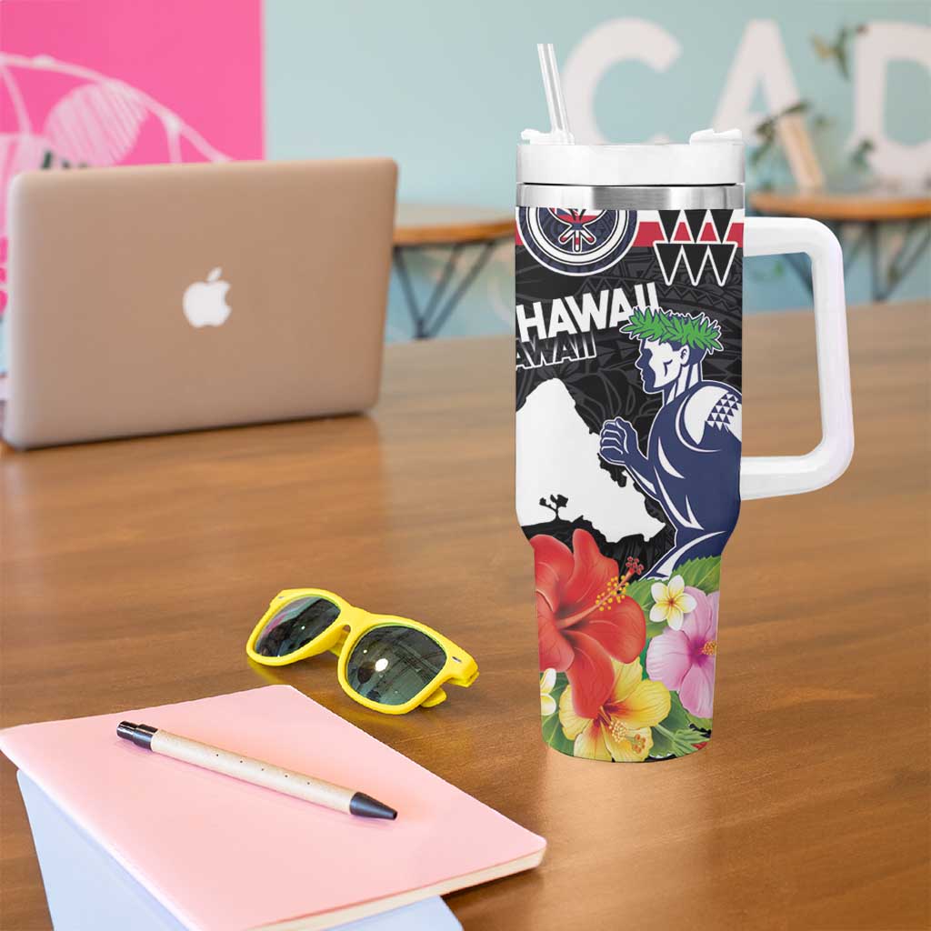 Honolulu Running Race Tumbler With Handle Hawaii Marathon Kakau Art with Hibiscus and National Flag Style LT03 - Polynesian Pride