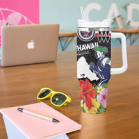 Honolulu Running Race Tumbler With Handle Hawaii Marathon Kakau Art with Hibiscus and National Flag Style LT03 - Polynesian Pride