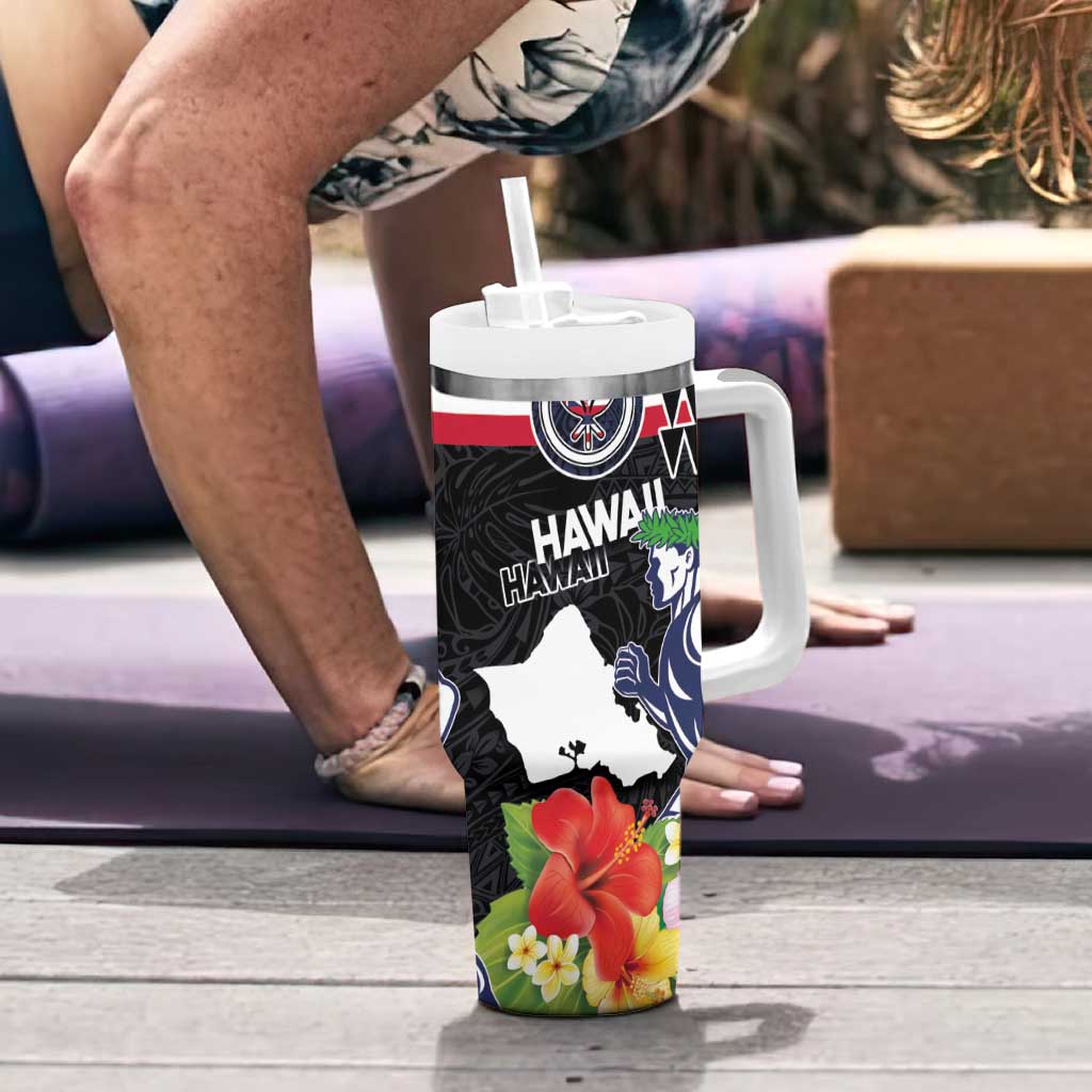 Honolulu Running Race Tumbler With Handle Hawaii Marathon Kakau Art with Hibiscus and National Flag Style LT03 - Polynesian Pride