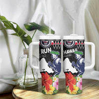 Honolulu Running Race Tumbler With Handle Hawaii Marathon Kakau Art with Hibiscus and National Flag Style LT03 - Polynesian Pride