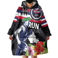 Honolulu Running Race Wearable Blanket Hoodie Hawaii Marathon Kakau Art with Hibiscus and National Flag Style LT03 - Polynesian Pride