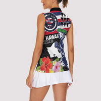Honolulu Running Race Women Sleeveless Polo Shirt Hawaii Marathon Kakau Art with Hibiscus and National Flag Style LT03 - Polynesian Pride