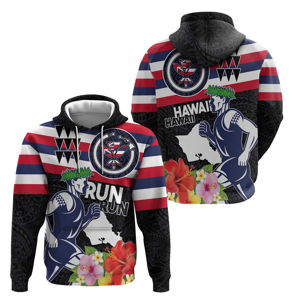 Honolulu Running Race Zip Hoodie Hawaii Marathon Kakau Art with Hibiscus and National Flag Style LT03 - Polynesian Pride