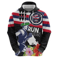 Honolulu Running Race Zip Hoodie Hawaii Marathon Kakau Art with Hibiscus and National Flag Style LT03 - Polynesian Pride