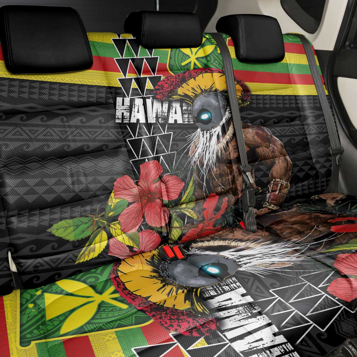 Kanaka Maoli Ikaika Warrior Back Car Seat Cover Hibiscus Kakau Art and Tapa Tribal Pattern LT03 - Polynesian Pride