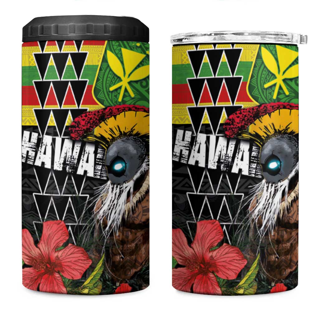 Kanaka Maoli Ikaika Warrior 4 in 1 Can Cooler Tumbler Hibiscus Kakau Art and Tapa Tribal Pattern LT03 One Size: 16 oz Black - Polynesian Pride