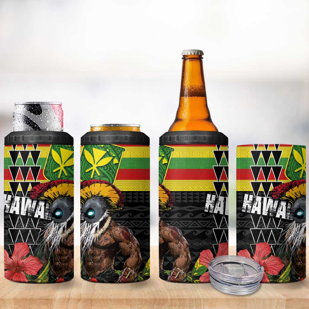 Kanaka Maoli Ikaika Warrior 4 in 1 Can Cooler Tumbler Hibiscus Kakau Art and Tapa Tribal Pattern LT03 - Polynesian Pride