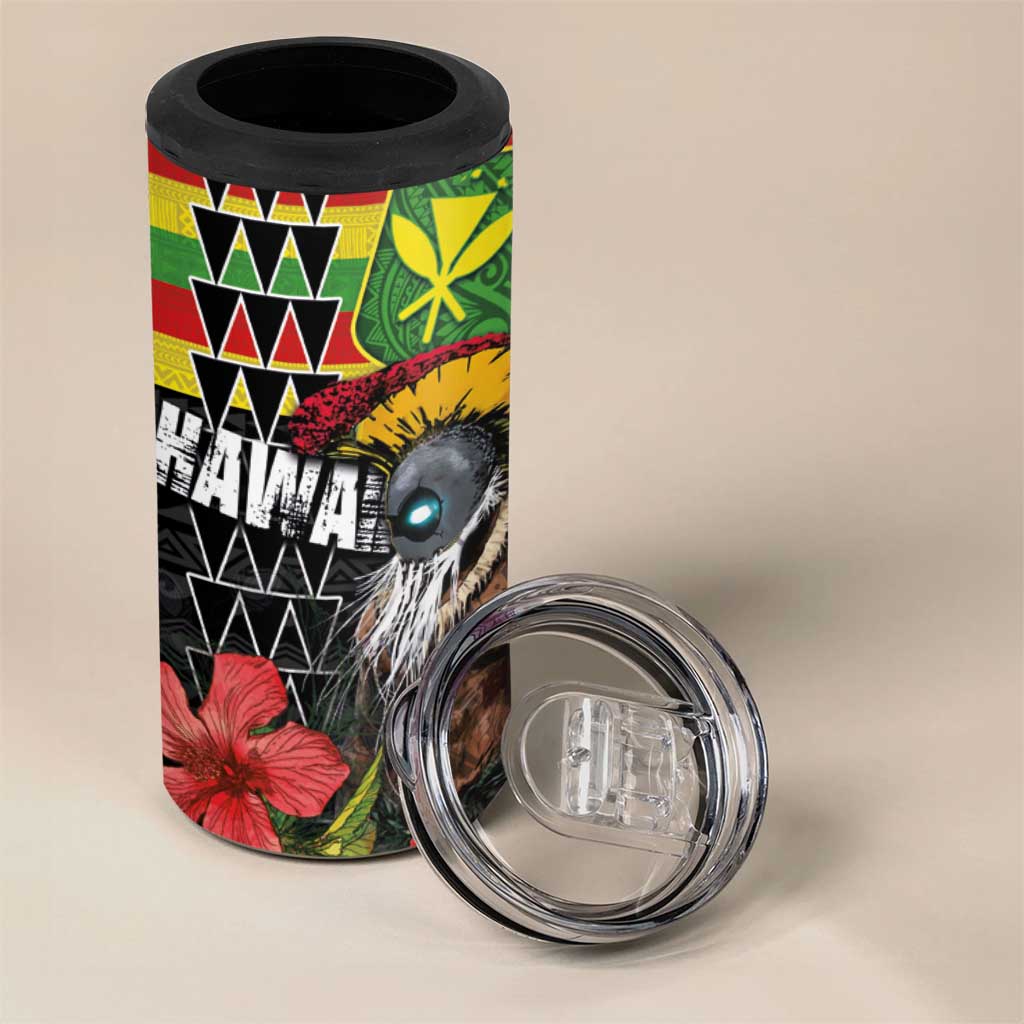 Kanaka Maoli Ikaika Warrior 4 in 1 Can Cooler Tumbler Hibiscus Kakau Art and Tapa Tribal Pattern LT03 - Polynesian Pride