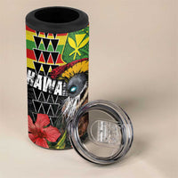Kanaka Maoli Ikaika Warrior 4 in 1 Can Cooler Tumbler Hibiscus Kakau Art and Tapa Tribal Pattern LT03 - Polynesian Pride