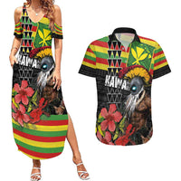 Kanaka Maoli Ikaika Warrior Couples Matching Summer Maxi Dress and Hawaiian Shirt Hibiscus Kakau Art and Tapa Tribal Pattern LT03 Black - Polynesian Pride