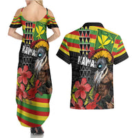 Kanaka Maoli Ikaika Warrior Couples Matching Summer Maxi Dress and Hawaiian Shirt Hibiscus Kakau Art and Tapa Tribal Pattern LT03 - Polynesian Pride